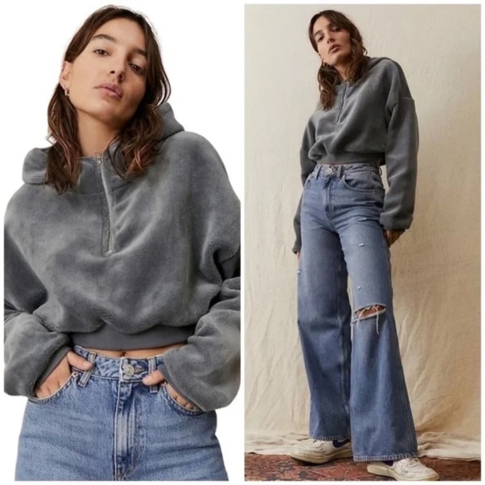 URBAN Outfitters Bdg Gray Bliss Fuzzy Fleece Hoodie Medium
